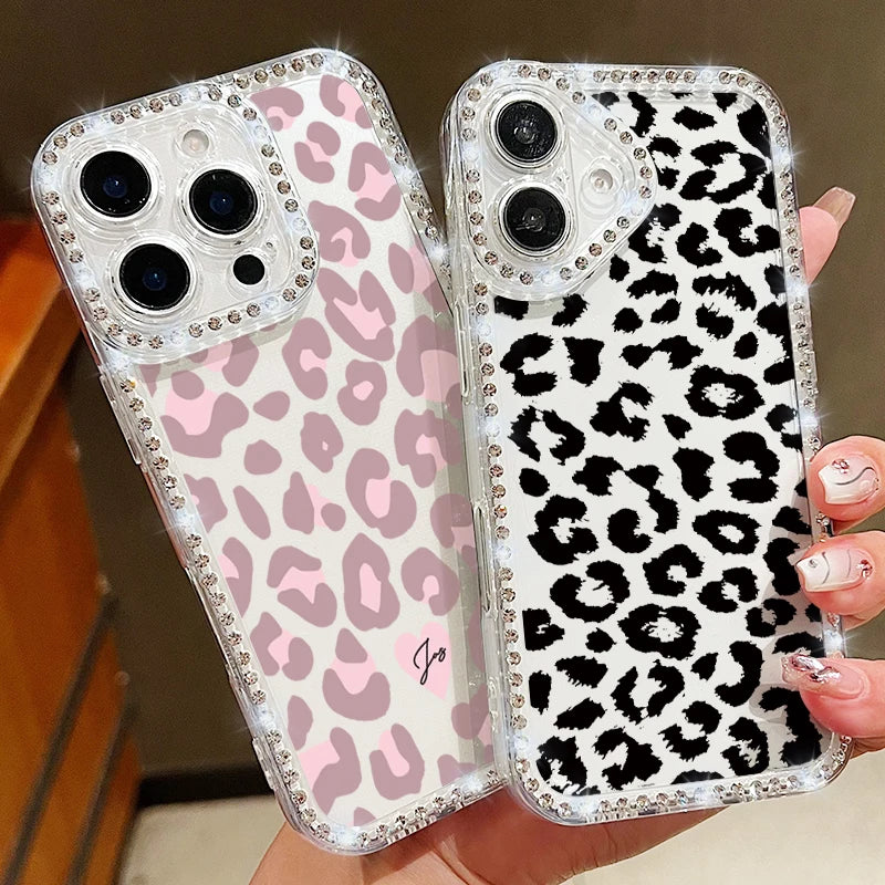 Colorful Leopard Print Diamond Case For iPhone 16 Pro Max Clear Soft Cover Coque For iPhone 11 12 13 14 15 Pro Max 16e 17 Air