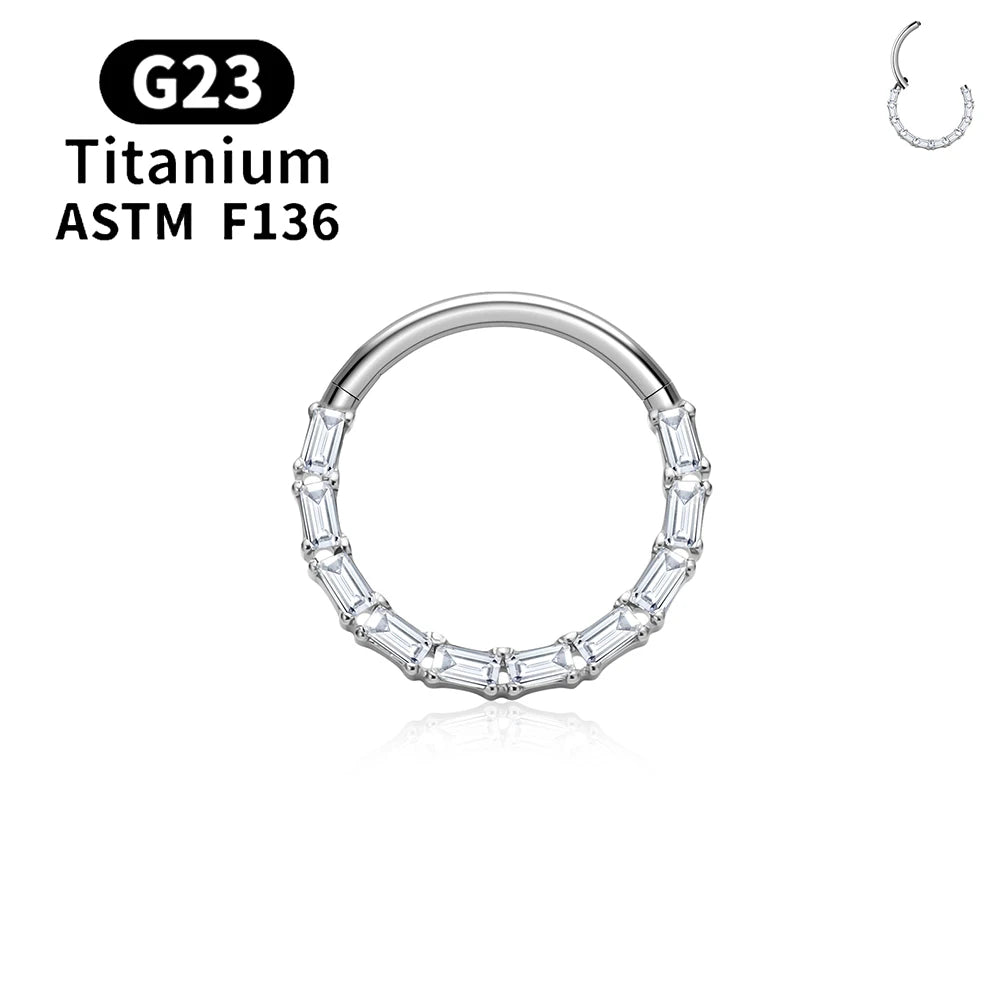 G23 Titanium Bamboo Shape Nose Ring Septum Ring Hoop 16G Zircon Ear Cartilage Tragus Helix Daith Piercing Earrings Body Jewelry