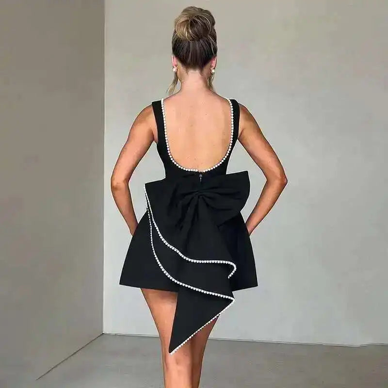Townlike Bow Pearl Backless Sexy Party Dress Women Mini 2024 Summer Dress Elegant Waist Wrap A-line Dresses Vestidos