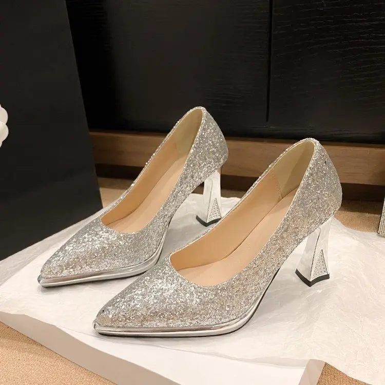 Fashion Sequined Women Pumps 2024New Women's Shoes Pointed Toe Shallow Mouth Shoes Female Comfort Women High Heels spring autumn