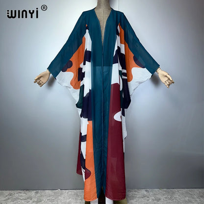 WINYI Africa Bohemia print Kimonos loose dresses for woman Cardigans beach outfits Caftan beach cover up evening dress maxi coat