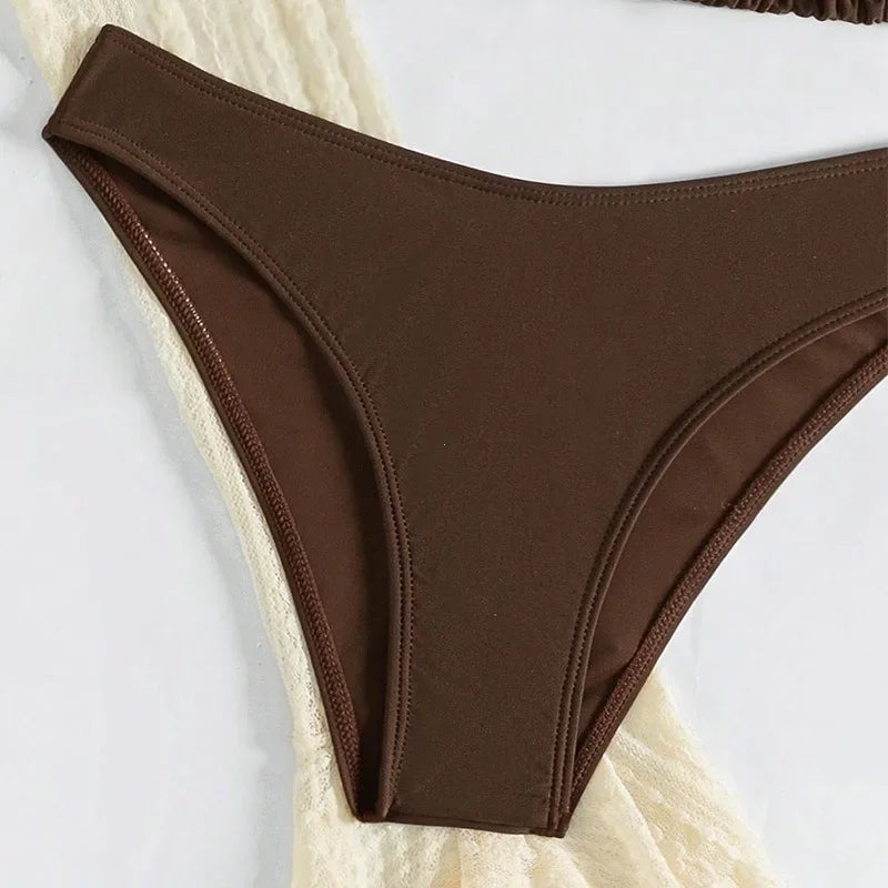 2025 Women Swimsuit Long-sleeve Cover-up Swimwear Sexy Four-piece Summer Solid Bikini Set Brazilian Beachwear Party Bathing Suit