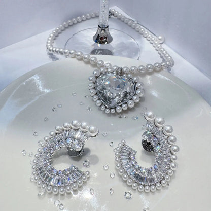 Original Princess Sparkling Crystal Wedding High-end Jewelry Set Charming Women's Heart-shaped Necklace Earrings Bracelet Ring