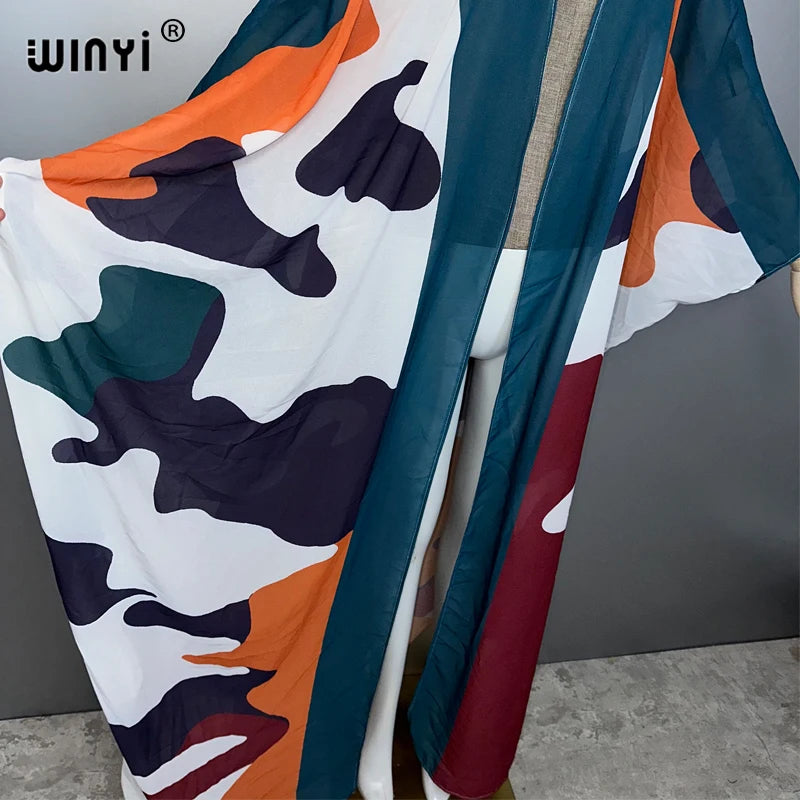 WINYI Africa Bohemia print Kimonos loose dresses for woman Cardigans beach outfits Caftan beach cover up evening dress maxi coat