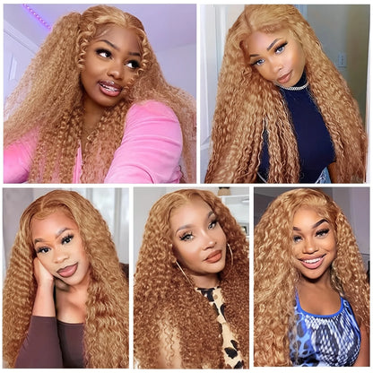 38 Inch 13x6 HD Transparent Lace Front Wig Human Hair Deep Wave Pre Plucked 200% Density Honey Blonde Human Hair Wig For Women