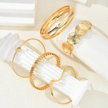 5Pcs/Set Punk Geometry Multilayer Bangles for Women Delicate Gold Color Metal Knot Cuff Bracelets Fashion Hip Hop Party Jewelry