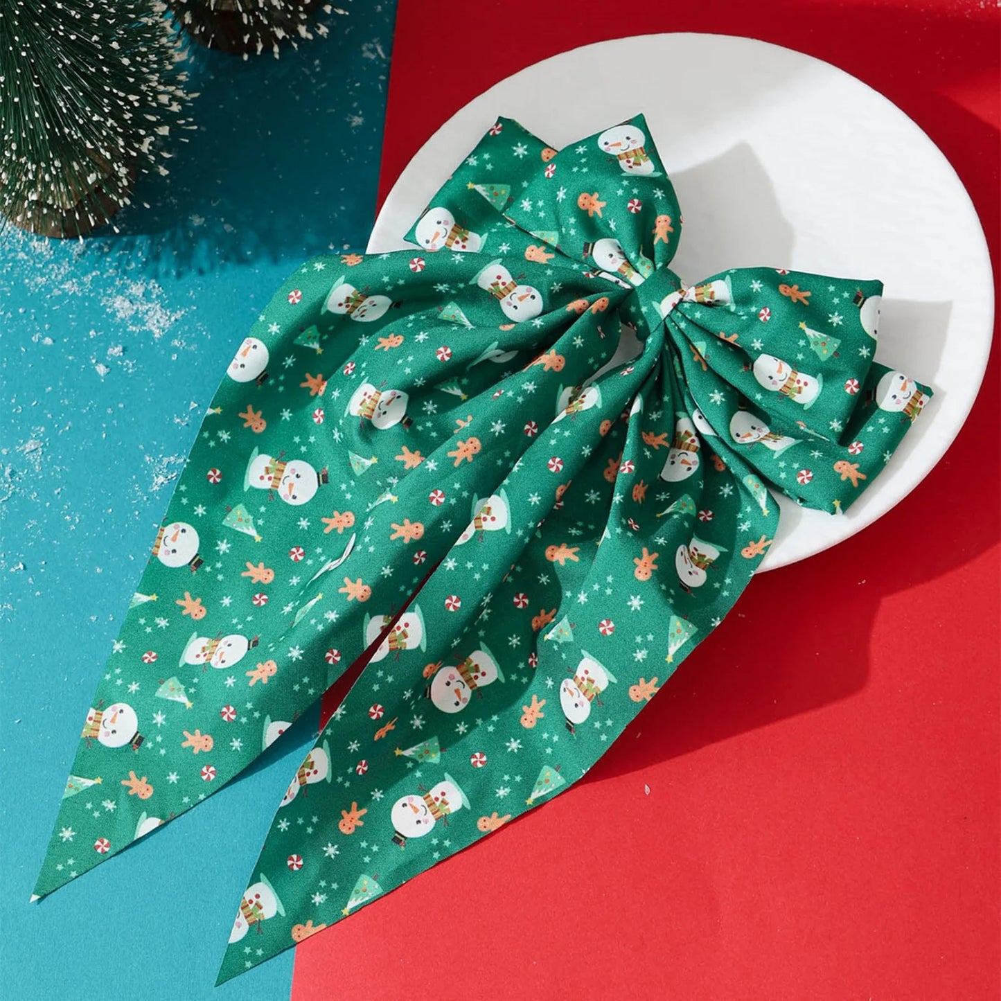 1pc Christmas Bowknot Long Tail Hair Clip, Polyester Fiber Material, Fashionable & Casual Hair Accessory, Suitable For Daily Com