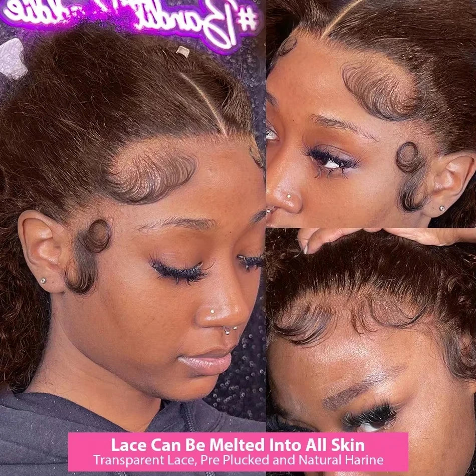 13X4 Chocolate Brown Curly Lace Front Wigs Colored 100% Human Hair Wigs Pre Plucked Deep Wave 13X6 Hd Lace Frontal Brazilian Wig