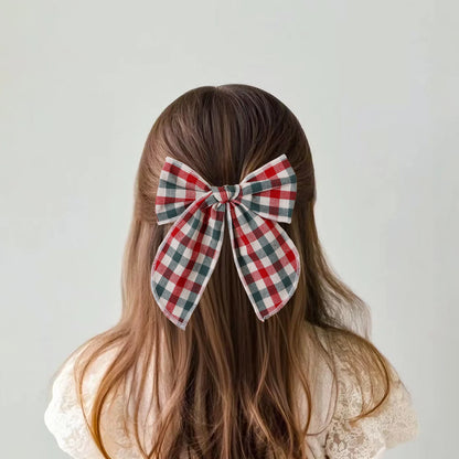 Girls Christmas Style Grid Bow Hair Clip Children's Ponytail Hairpin Festivel Party Headpiece Hair Accessories Wholesale Gift
