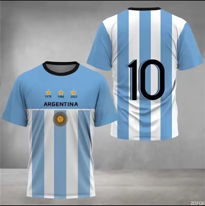 2023 New World Cup Football Argentina 3-star Champions League Jersey Messi No.10 3D Digital Printed T-shirt