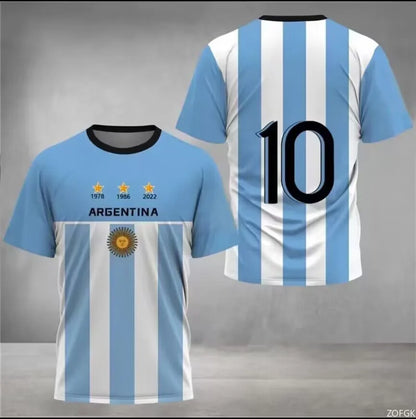 2023 New World Cup Football Argentina 3-star Champions League Jersey Messi No.10 3D Digital Printed T-shirt