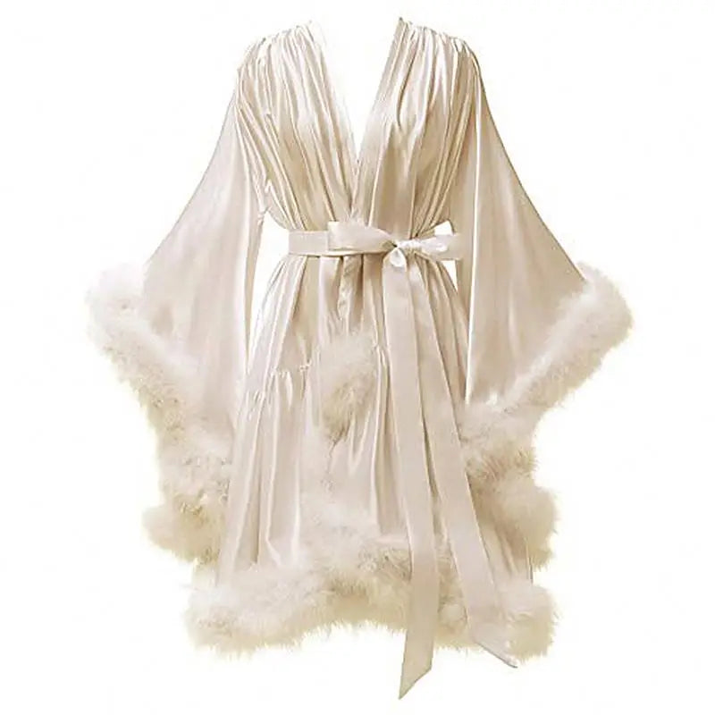 Ostrich Feathers Good Quality in Stock Women Lingerie Fur Robe Luxury Silk Prom Dress Party Gowns Sexy Evening Elegant Dress