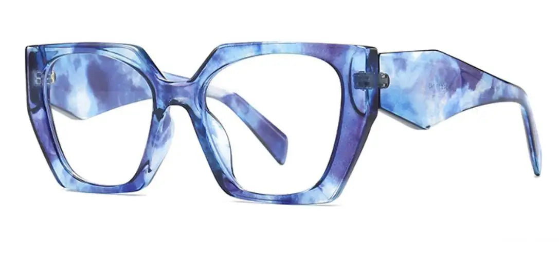 Unique Purple Flower Computer Reading Glasses Women Brand Designer Large Polygon Square Ray Filter Eyeglasses Frames Diopter +3