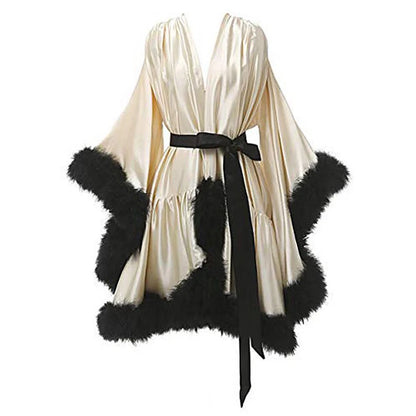 Ostrich Feathers Good Quality in Stock Women Lingerie Fur Robe Luxury Silk Prom Dress Party Gowns Sexy Evening Elegant Dress