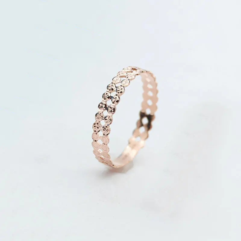 585 Purple Gold Plated 14k Rose Gold Double Row Shiny Gypsophila Rings for Women Adjustable Light Luxury Charm Jewelry