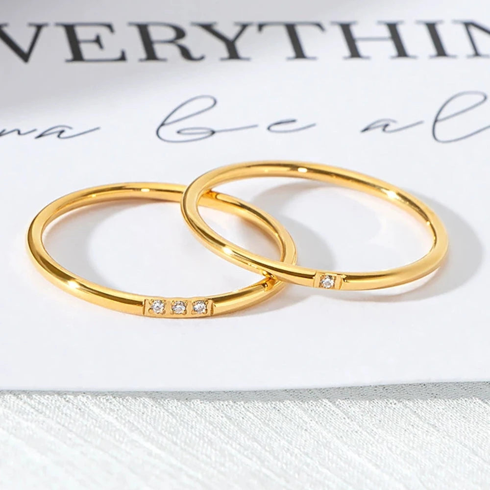 2025 New Trendy Stainless Steel Plated Paved Tiny Zircon Stackable Ring Golden Color Thin Ring Jewelry