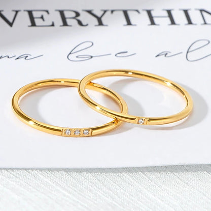 2025 New Trendy Stainless Steel Plated Paved Tiny Zircon Stackable Ring Golden Color Thin Ring Jewelry