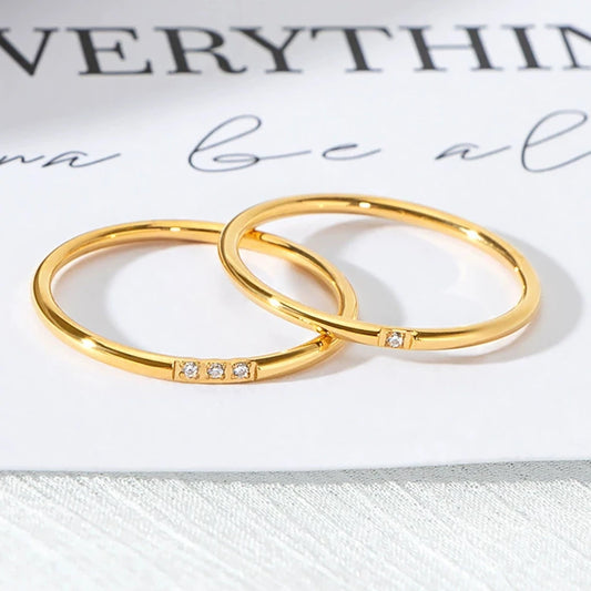 2025 New Trendy Stainless Steel Plated Paved Tiny Zircon Stackable Ring Golden Color Thin Ring Jewelry