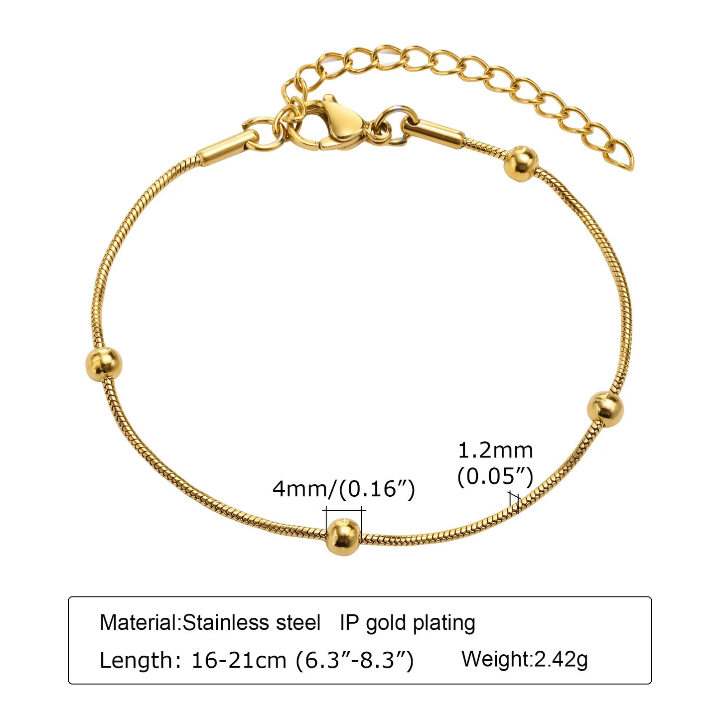 18K Real Gold Plated Bracelet Stackable for Women, Dainty Satellite Link Chain Bracelets Adjustable Minimalist Jewelry