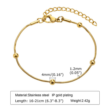 18K Real Gold Plated Bracelet Stackable for Women, Dainty Satellite Link Chain Bracelets Adjustable Minimalist Jewelry