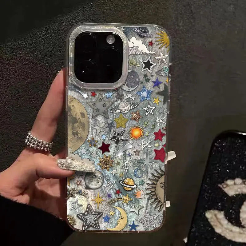 Fashion Retro Planet Cosmos Phone Case For iPhone 17 16 15 14 13 12 11 Pro Max XR XS MAX 7 8 PLUS INS Shake Proof Laser Cover