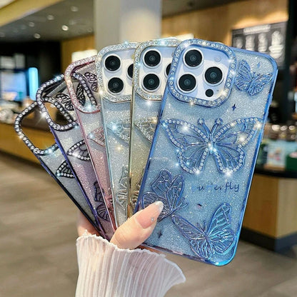 Butterfly Glitter Phone Cases For IPhone 17 16 Pro Max 15 14 13 12 11 Rhinestone Back Cover