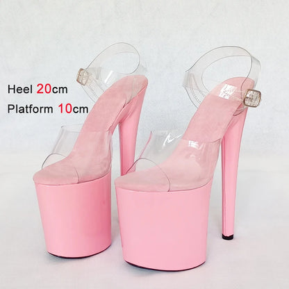20CM Luxury Designer Women Sandals Transparent Upper Light Pink Platform Pole Dance Shoes Stripper High Heels Open Toe Shoes