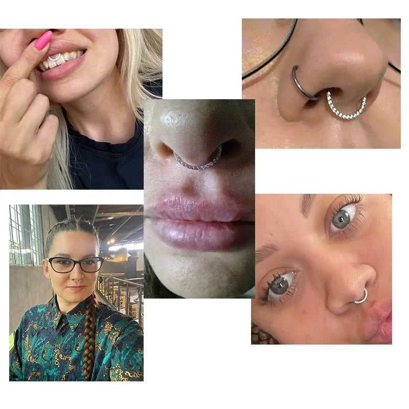 ASTM F136 G23 Titanium Piercing CZ Clicker Septum Hoops Nose Rings Conch Tragus Ear Nose Helix Piercing Body Jewelry Earring 16g