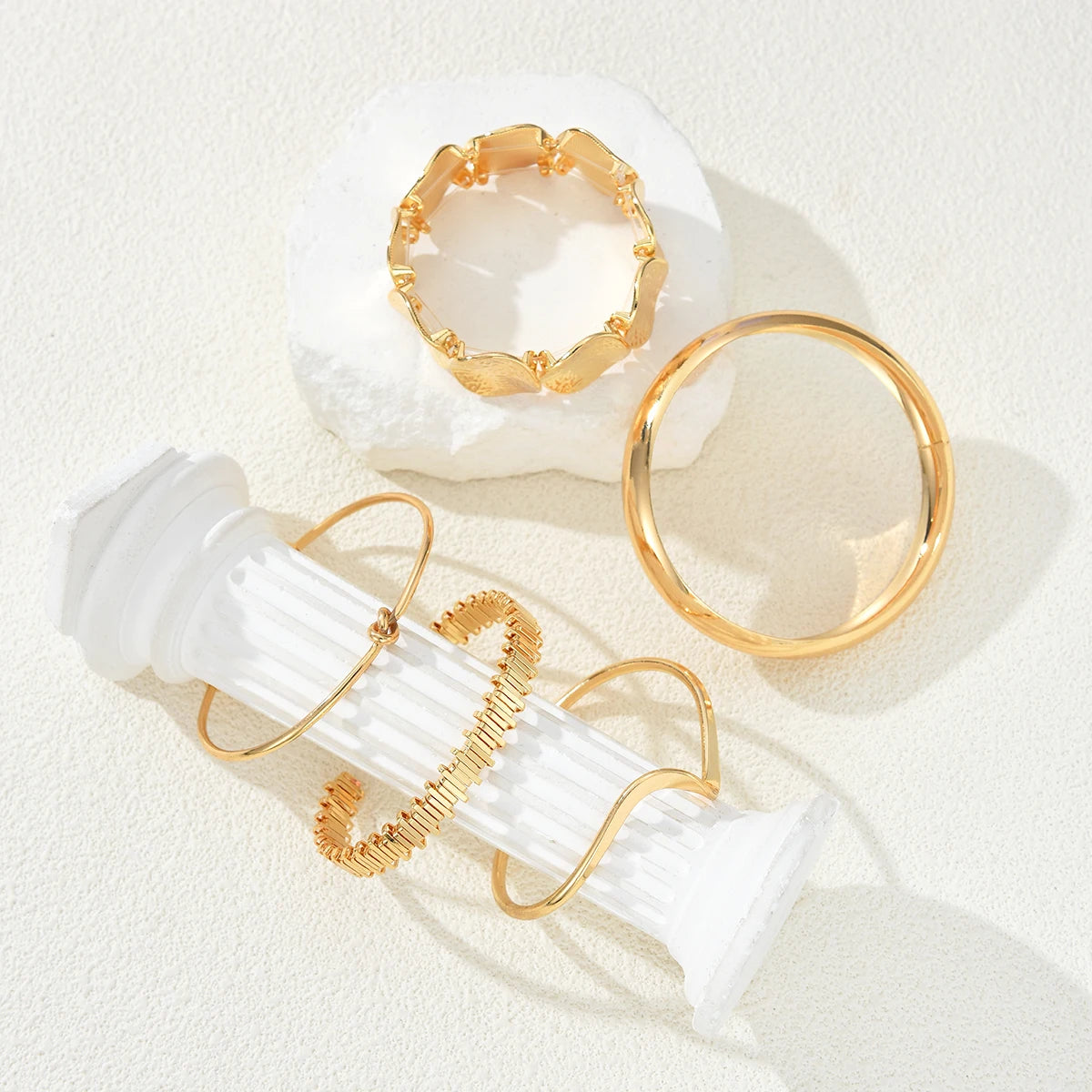 5Pcs/Set Punk Geometry Multilayer Bangles for Women Delicate Gold Color Metal Knot Cuff Bracelets Fashion Hip Hop Party Jewelry