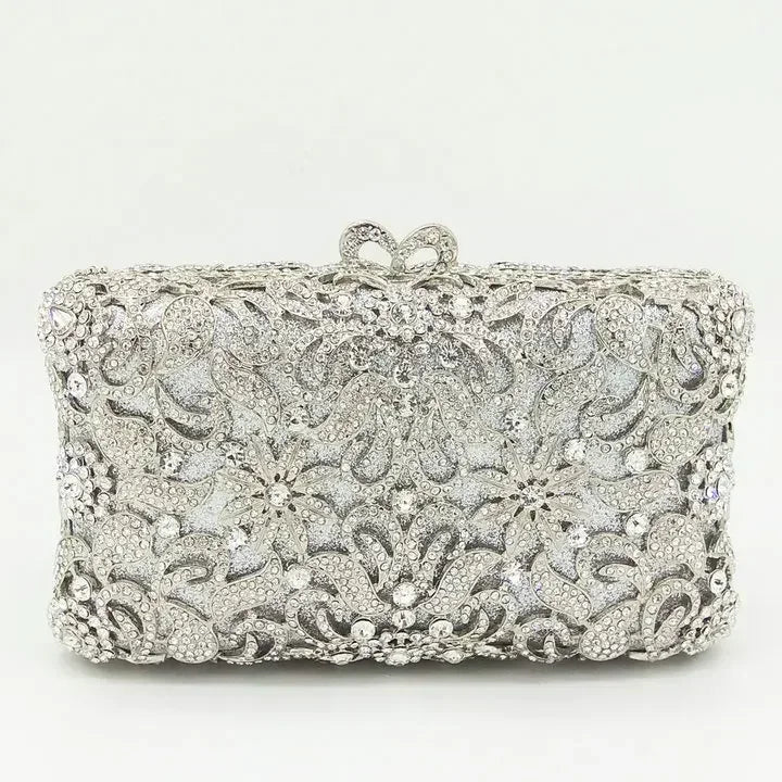 Boutique De FGG Handmade Flower Evening Bags and Clutches, Gold Rhinestone Clutch Purses and Handbags, Wedding Bridal CLutch Bag.