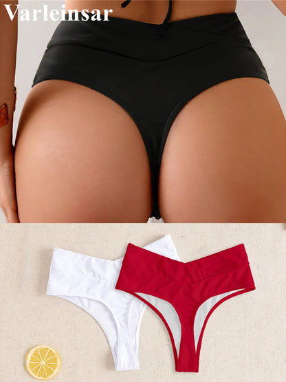 S - XL High Waist High Leg Cut Bikini Bottom Swim Brief Women Swimwear Female Bather Brazilian Tanga Panties Underwear V7095