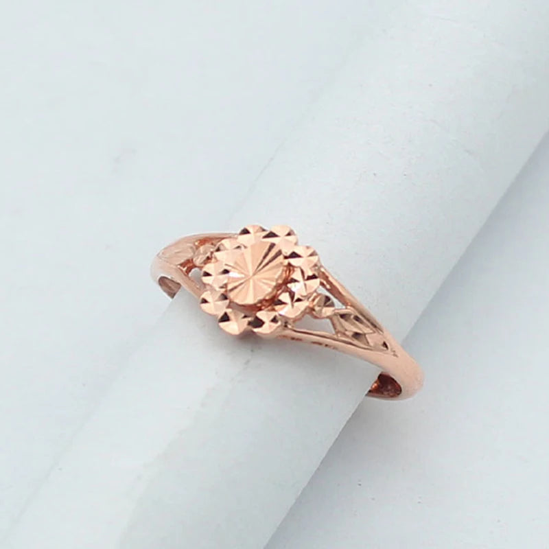 585 purple golden 14K rose golden shiny flower rings for women fashion Japanese and Korean style fresh party engagement jewelry