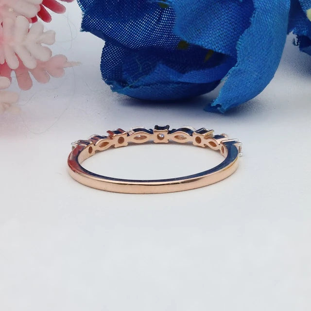 Star Dust Marquise Round Diamond Band Ring Real Diamond Stackable Ring Solid Gold Marquise Wedding Band 14k Gold Eternity Ring