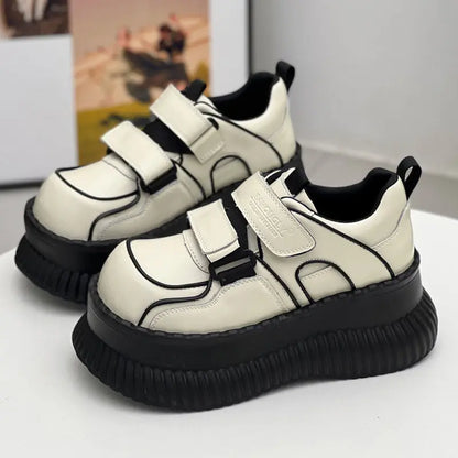 2025 Autumn Solid Color Big Head Casual Platform Shoes Increased 7cm High Heels Retro Thick Soled Women's Shoes Women Sneakers