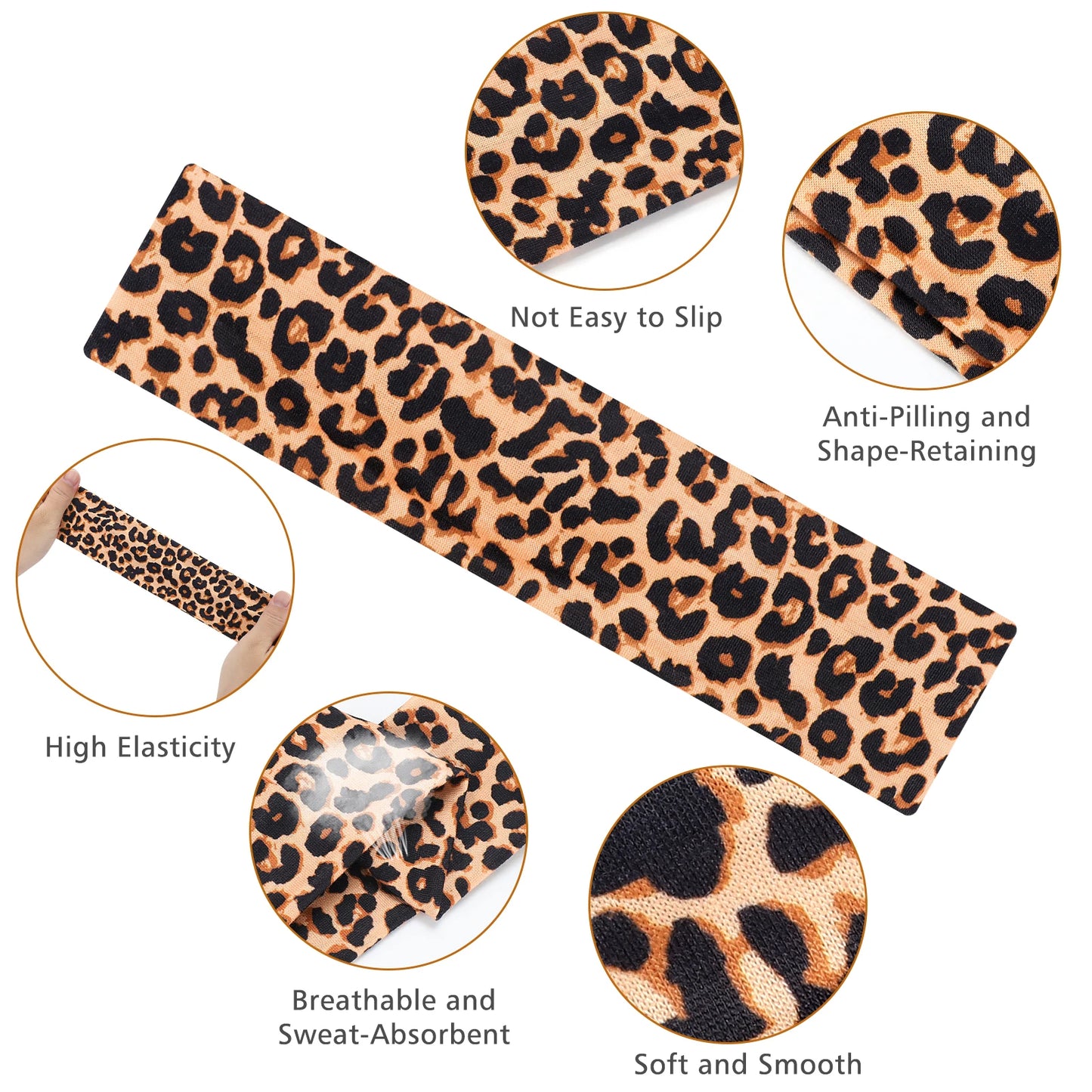 4pcs Simple Basic Solid Color Leopard Print Face Wash Cycling Running Sports Yoga Leisure Sweat-Absorbing Headband