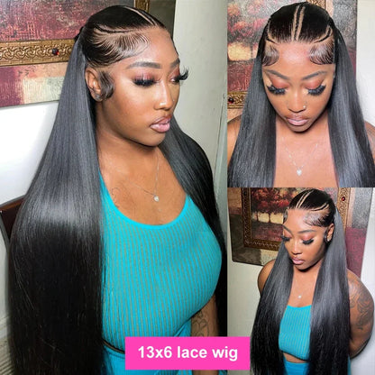 13x6 HD Lace Frontal Wig 100% Raw Human Hair Straight Lace Front Wig 30 40 Inch 5x5 HD Lace Closure Wig 250% Lace Wigs Full Hair