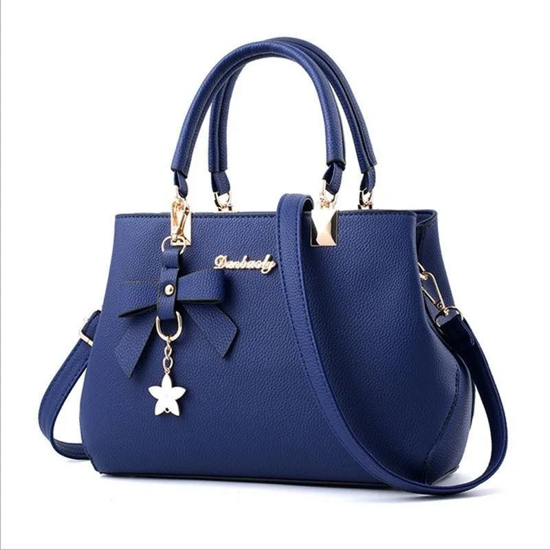 Elegant Women Messenger Bags with flower pendant Office Ladies Totes Pure Handbag for female Crossbody Shoulder Bags.