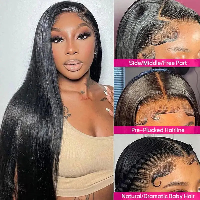Straight 13x6 Lace Frontal Wig Human Hair 13x4 Transparent Lace Frontal Hair Wig For Women Preplucked Remy Hair Wig 220% Density