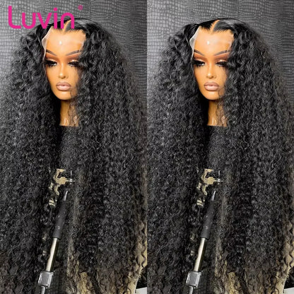 Luvin 40 Inch Deep Wave 13x6 HD Transparent Lace Frontal Human Hair Wigs 220 Density Remy 13x4 Water Curly Front Wig For Women