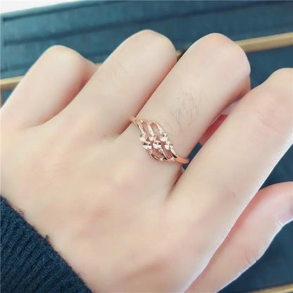Unique and elegant 585 purple gold rings for women classic geometric three-layer simple design party fashion jewelry gift