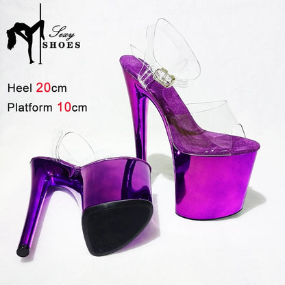 20cm/ 8inch Purple Electroplated Heel Women Sandals Comfort Ventilate Insole High Heels Pole Dancing Stiletto Women Party Shoes