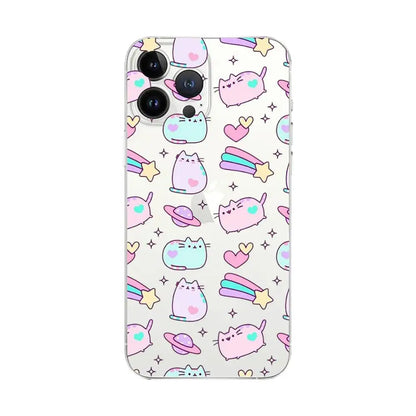 Cute Cartoon Cat P-Pusheens Phone Case Transparent For IPhone 16 15 11 13pro Max 14Plus X Xr Xs Max 12mini - Clear Cover