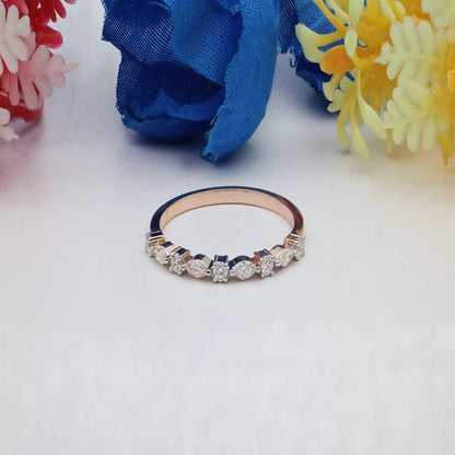 Star Dust Marquise Round Diamond Band Ring Real Diamond Stackable Ring Solid Gold Marquise Wedding Band 14k Gold Eternity Ring