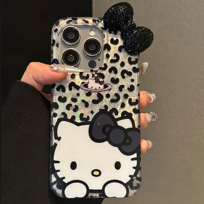 Kitty Minnie Bowknot for OPPO A40 A80 A79 A15 A16 A17 A18 A38 A58 A78 A54 A74 A94 A77S A57 Cartoon Lustre Flash Lines Phone Case