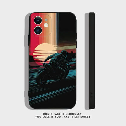 Motorcycle Rider Phone Case For iPhone 17 16,15,14,13,12,11,Pro,XS,Max,XR,Plus,Mini Soft Silicone Black Shockproof