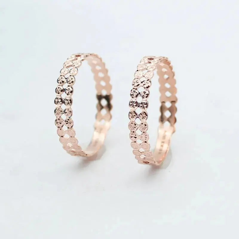 585 Purple Gold Plated 14k Rose Gold Double Row Shiny Gypsophila Rings for Women Adjustable Light Luxury Charm Jewelry