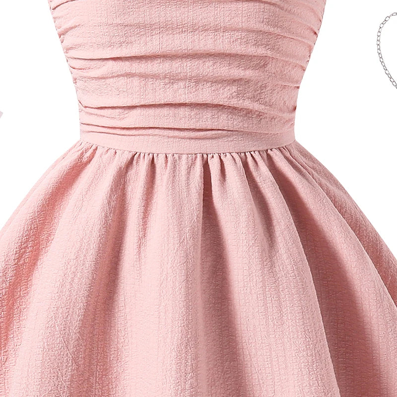 Kids Set Solid Pink Tiered Sling Princess Dress Sweet Style Tween Girls Dress Birthday Party Dating Clothes