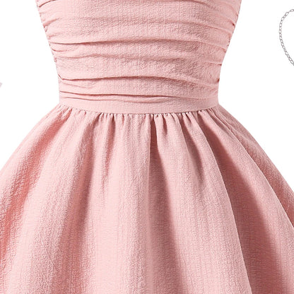 Kids Set Solid Pink Tiered Sling Princess Dress Sweet Style Tween Girls Dress Birthday Party Dating Clothes