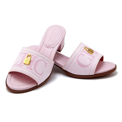 CH Fashion Monogram Print Elegant Design Women's Low Heeled Slippers Solid Color High Quality Metal Lock Simple Single Shoes.