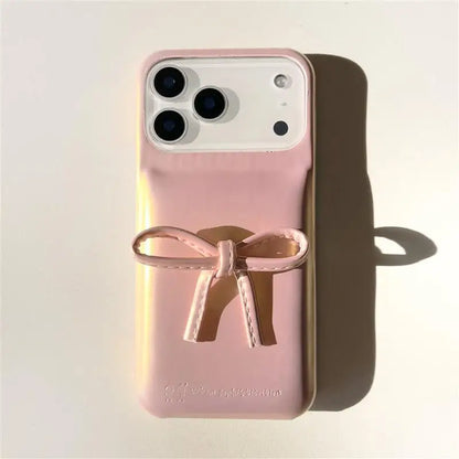 Ins Fashion Cute 3D Bow Phone Case For iphone 17 Pro Max Luxury Down Pink Jacket The Puffer Case For iphone Air Shockproof Cases